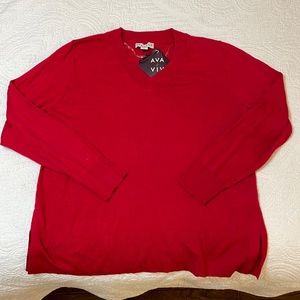 NWT Long sleeve Ava & Ave fire engine red V-neck sweater